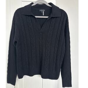 1.State Women's Black Cable Knit Polo Long Sleeve Sweater, Size S, EUC